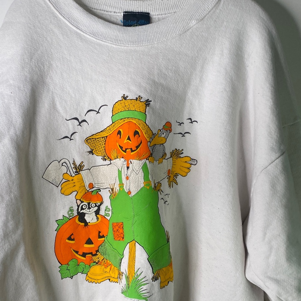 Vtg White Halloween Scarecrow Sweatshirt Men’s Size XL - 1151